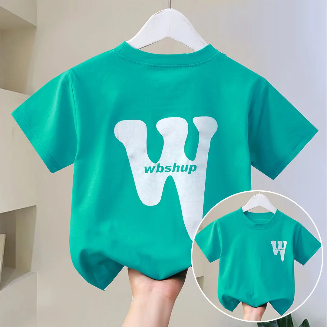 Kemeja-T Lengan Pendek Kapas Tulen, untuk Kanak-kanak, Pakaian Musim Panas, Baju Asas Lengan Separuh Lelaki, Pakaian Musim Panas Perempuan, Sesuai untuk Kanak-kanak Besar dan Bayi, Kemeja-T Lengan Separuh