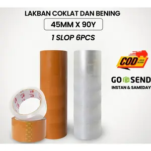LAKBAN / ISOLASI 1Slop Isi 6PCS 45mm*90Y Murah Super Clear Lakban Bening Dan Coklat
