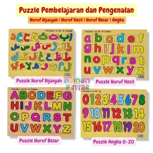 Puzzle Kayu Pengenalan Huruf Hijaiyah Huruf Alphabet Dan Angka - Mainan edukasi Anak - Mainan Kayu Pintar