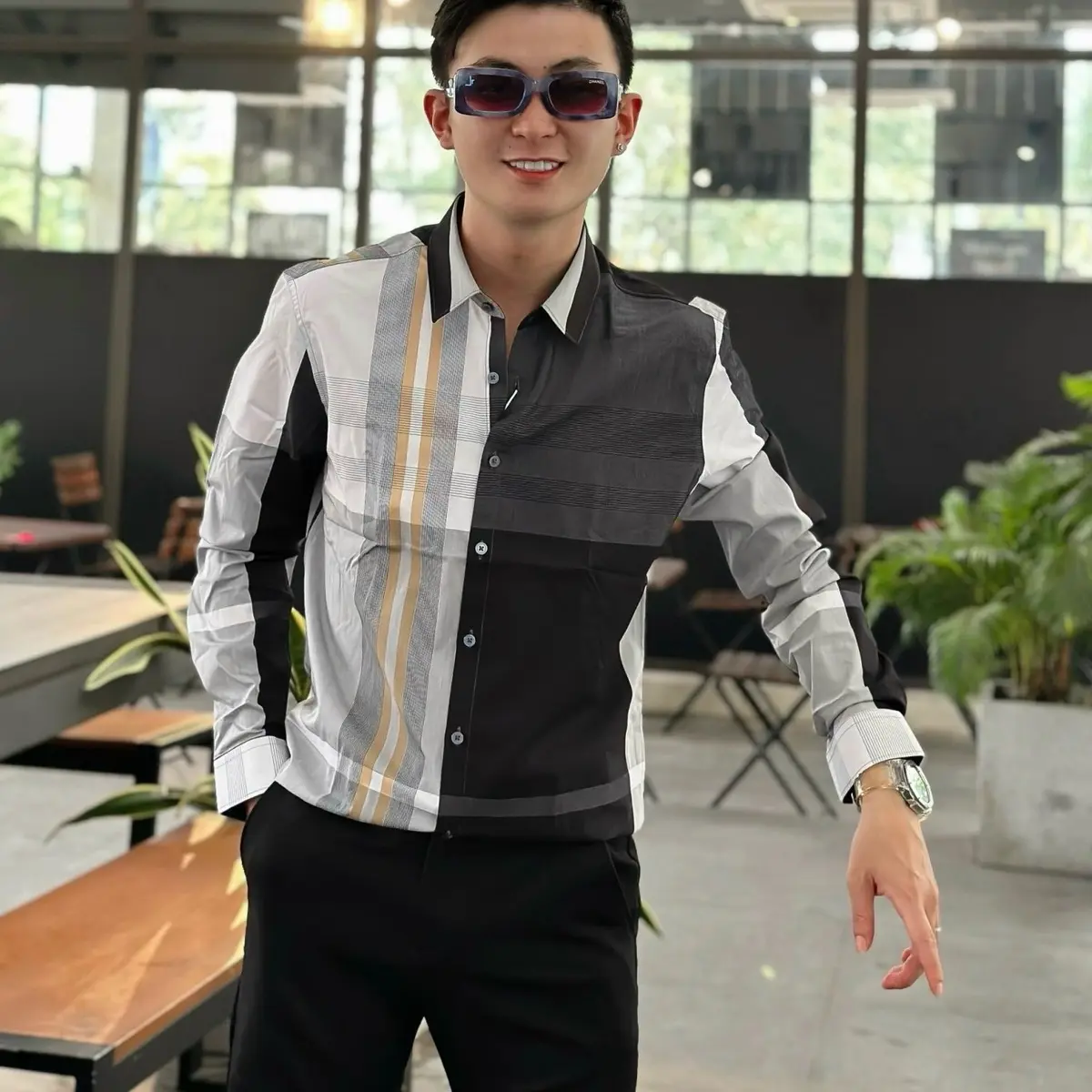 Sơ mi bắp rang bơ tay dài nam cao cấp