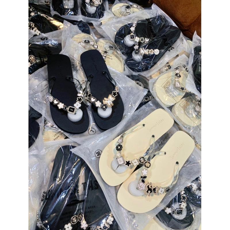 Dép tông đi biển quai PVC trong suốt DIY 14CHARM, dép tông đi biển , dép xỏ ngón cao su xốp hàng QC Đế Bằng