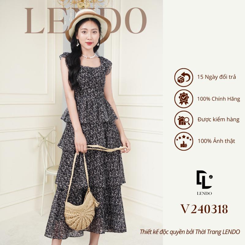 Đầm Váy Maxi Đi Biển LENDO V240318 Dáng Dài Xòe Xếp Tầng Không Tay Cổ Bèo Nữ Women