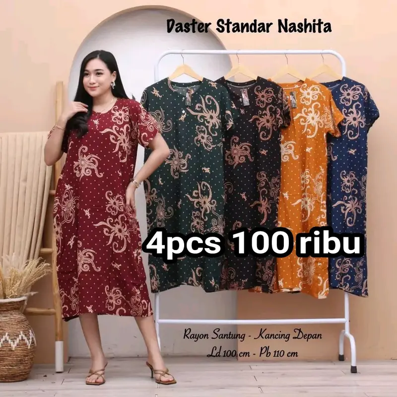 paket daster standar 4pcs 100 ribu bahan rayon adem Polos Kancing Lembut 4
