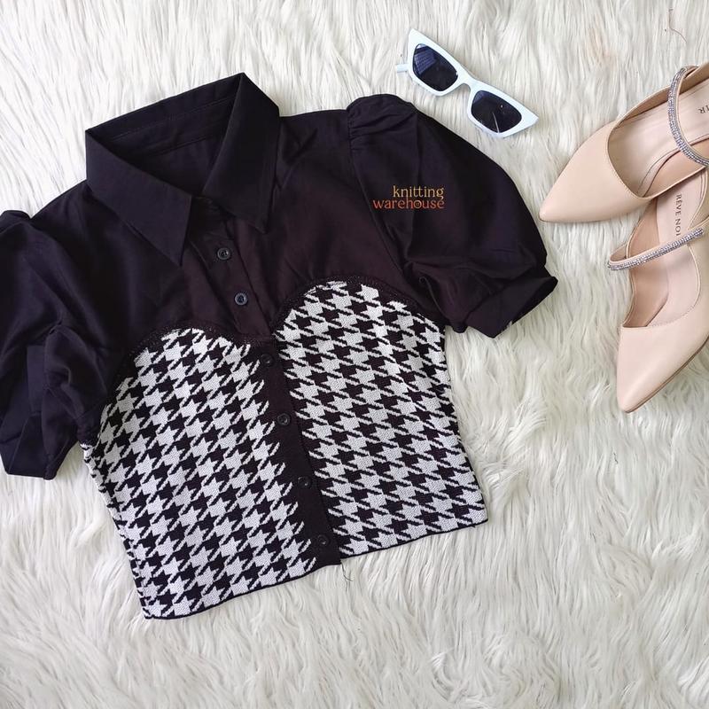 Suzan Blouse Kemeja Mix Cotton Knit - Rajut Korea Style Atasan Wanita TM 70135 2
