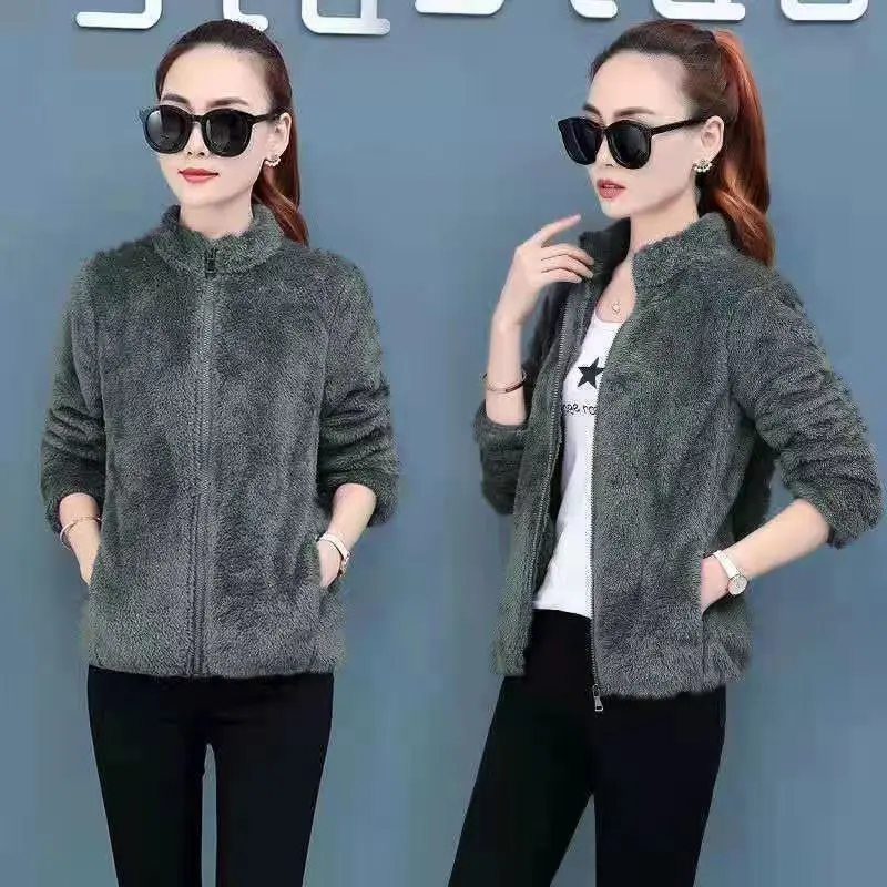 Áo Khoác Lông Cừu Cực, Hai Mặt, Dành Cho Nữ, Ngắn, Ngoại Cỡ, Lông Cừu San Hô, Mùa Đông, Dày Dặn, Áo Lông Cừu Giữ Nhiệt, Áo Len Nữ, 2024 Women Top 5