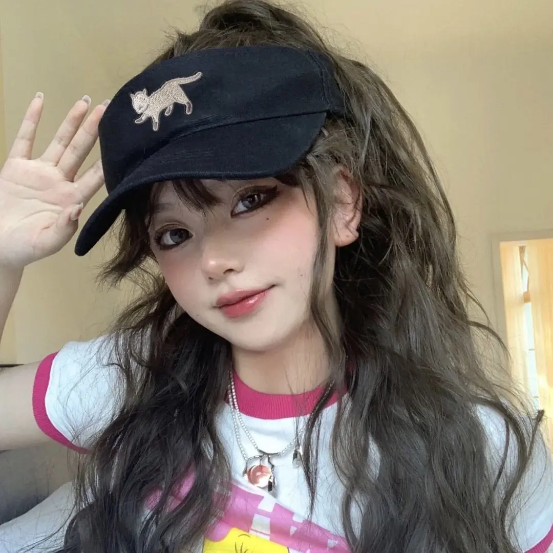 Original Spring/Summer  Black Cat  Tennis Hat y2k Cute Ins Sports OOTD Sunscreen Empty Top Hat