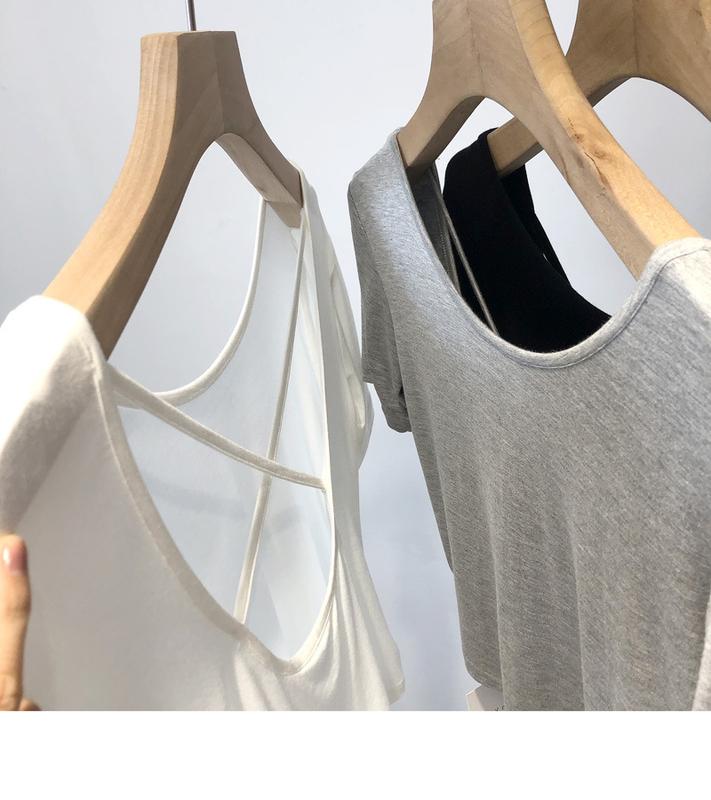 Product Introduction of 2024 Summer new Korean style slim fit sneaky design cross beauty back short underwear short-sleeved T-shirt top for women 6