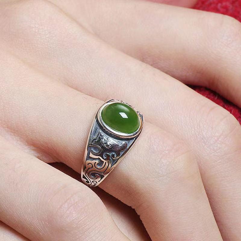 Nhẫn Tay Màu Xanh Lá Cây Cổ Điển Thời Trang, Bông Tai dễ phối đồ Thiết Kế Cá Tính Cho Nam 1