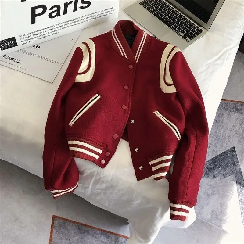 Red Baseball Jacket for Women Early Spring 2022 New Spring Coat Petite Loose Thin Top High-end Feel Womenswear Lingerie