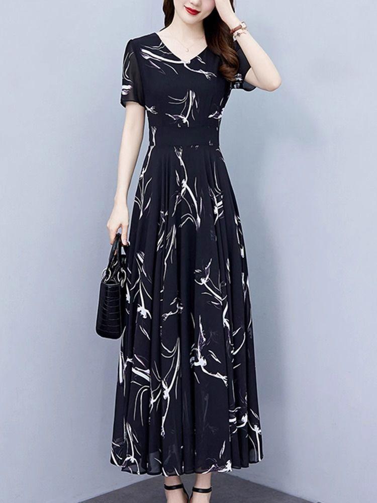 Product Introduction of Váy Cho Mẹ TRUNG NIÊN, Dành Cho Phụ Nữ, Bộ Sưu Tập Xuân Hè, Thiết Kế Hoa Thanh Lịch, Váy ngắn Tay Áo Mỏng, Ngoại Cỡ, Hàng Mới Về, 2024 Women Dress 9