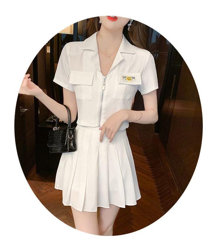 Product Introduction of Bộ Đồ Ngắn Tay Thanh Lịch Chống Lão Hóa Mới Mùa Hè 2024 Áo Khoác Ngắn + Chân Váy Xếp Ly Bộ Đồ Hai Mảnh Hợp Thời Trang Cho Nữ Top 11