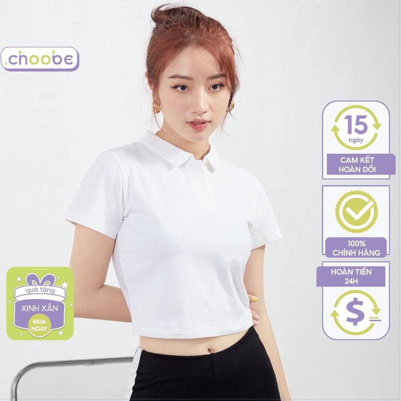 Áo croptop Choobe nữ có cổ vải cotton co giãn A32 Polo Sơ Mi