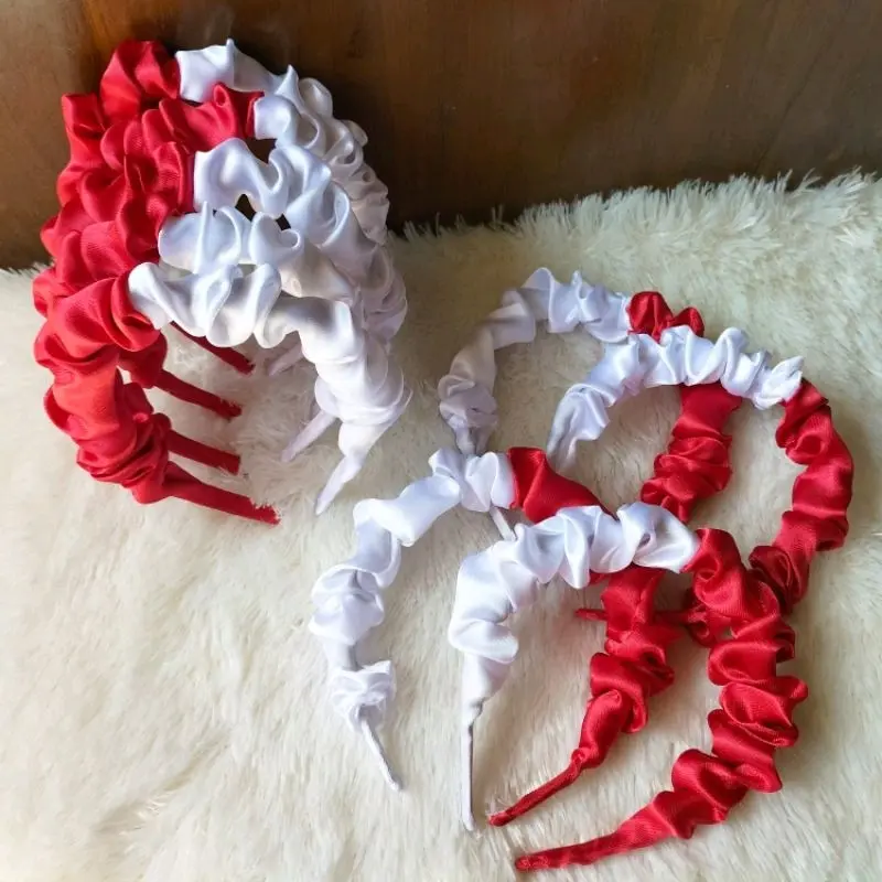 Bando Scrunchie Merah Putih/Bando Merah Putih/Bando Viral Merah Putih Headbands Aksesoris Wanita 1
