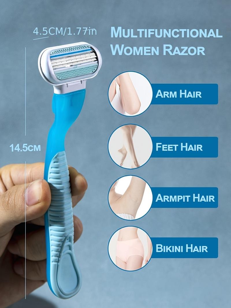 Product Introduction of Women's Manual Hair Removal Tool, 1 One Handle +8 One Blade, 3 Layers Stainless Steel Blades, Non-Slip Handle 3