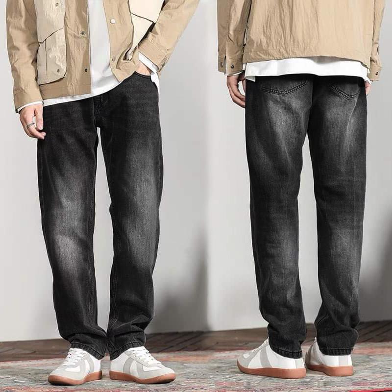 Quần jean nam Wash xám khói cạp cạp form dáng suông rộng chất vải denim mềm mịn Cotton Menswear Pants Có Túi
