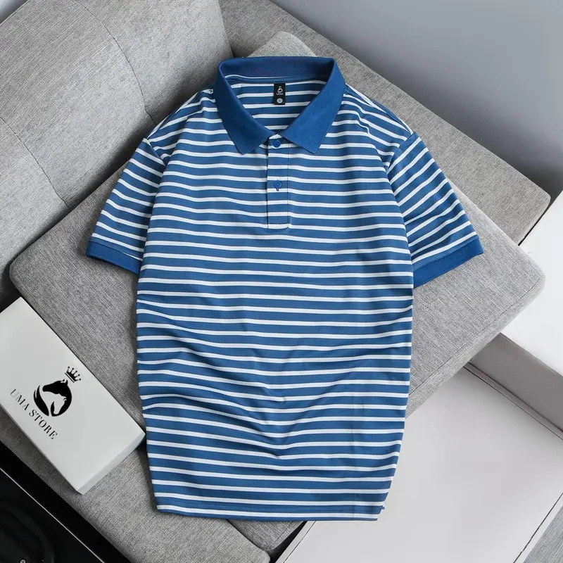 Polo sọc kẻ ngang vải Pique cổ bẻ UMA STORE Form Regular Menswear Ngắn Tay Đen Trắng (POLOUMAOR 3 ) Có Cổ Áo Tay Ngắn 1
