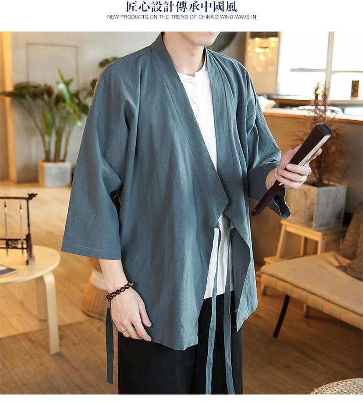 Product Introduction of Quần Áo Ba Phần Tư Tay Áo Cho Nam, Áo Có Ve Áo Mùa Hè Phong Cách Trung Quốc, Quần Áo Phật Giáo Thiền Lay, Quần Áo Trà Phong Cách Cổ Xưa, Áo Choàng Vải Lanh Cotton 17