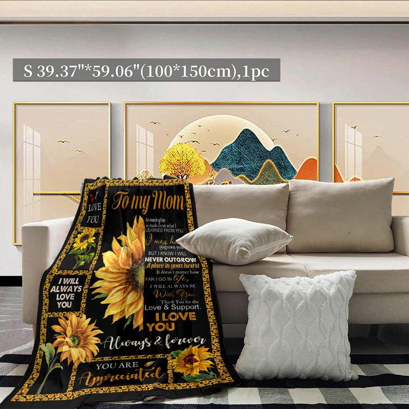 Sunflower & Letter Pattern Blanket Gift for Mom, Casual Soft Throw Blanket, All Season Blanket, Breathable Comfortable Blanket, Comfy Bedding for Christmas Decor, Air-conditioning Blanket for Home Office Travel, Christmas Gifts, Christmas Decorations 2