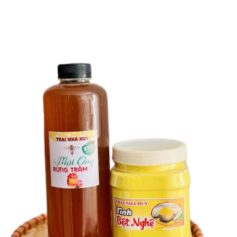 1L mật ong rừng tràm + Nửa kí tinh bột nghệ nhà làm Trại Nhà Huy
