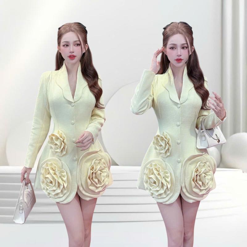  Set vest thiết kế CRAZYTEEN S5660 dành cho nữ kiểu áo dáng dài tay dài cổ vest đính hoa dáng chữ a và quần short để đi chơi   Áo vest tay dài  Quần short   Women Kem 