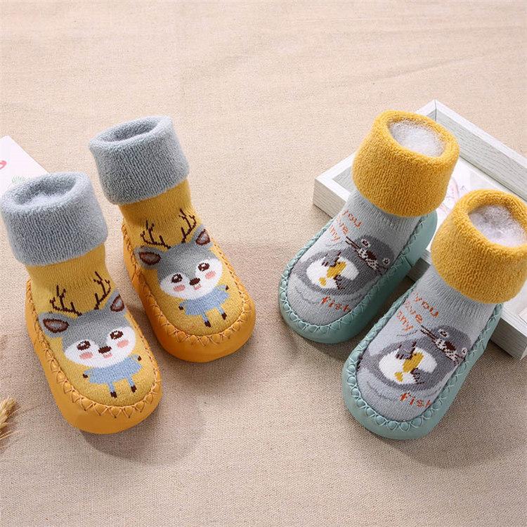 Product Introduction of Baby Rubber Shoes Toddlers Infant Sock Cartoon Animal Pattern Anti-slip Warm Terry Winter Baby Shoes 6 Months To 3 Years Old 6