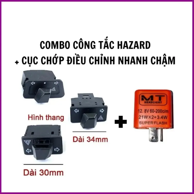 COMBO Công Tắc Hazard Xi Nhan + Cục Chớp Chỉnh Nhanh Chậm [ BH 1 THÁNG ] Phụ Kiện Titan, led,đochoixemay,sirius,ex,win,wave 0