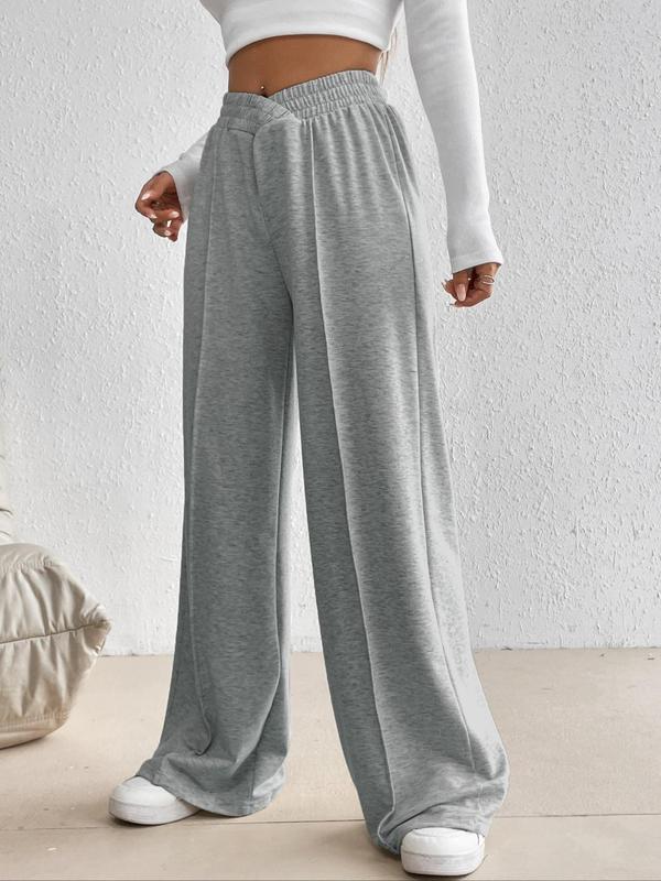 【Plus Size】 Solid Elastic Waist Straight Leg Pants, Casual Comfy High Waist Trousers for Daily Wear, Women's Bottoms for All Seasons 2