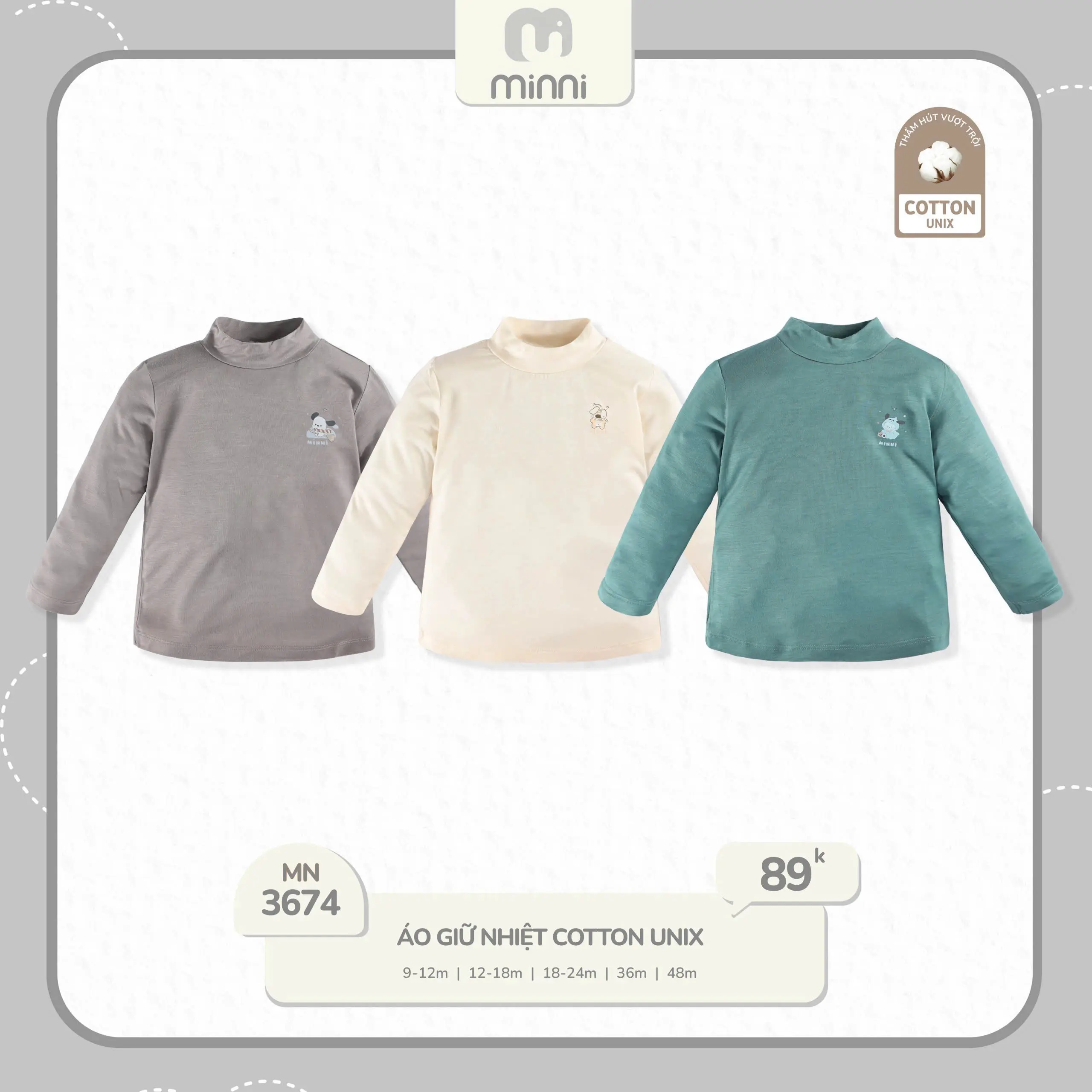 [BST] Áo Giữ Nhiệt Cotton Unix Chất Liệu Ấm Áp cho Bé Từ 9 - 48M Minni - UalaRogo MN 3674