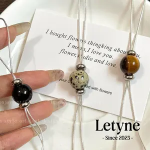 [Letyne] Kalung Versatile Fashion Tali Anyaman Desain Tarik Batu Tiger Eye A275