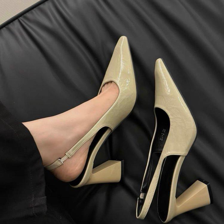Pointy heels for women Hollow back Thick heel rubber slip-on - TikTok ...