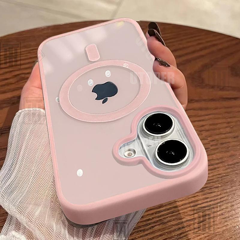 Product Introduction of New Senior 16 Pink Magsafe Magnetic Phone Case for iPhone 16 15 14 13 12 11 Pro Max Plus Matte Frame Clear Antiskid Hard Cover 2