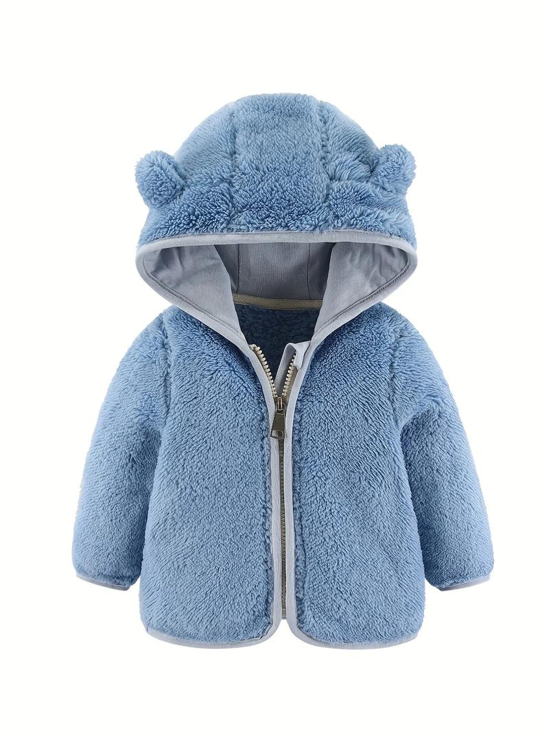 Product Introduction of 0-4 Years Old Spring And Autumn Male And Female Babies Hooded Bear Ears Zipper Warm Long Sleeve Top Solid Color Jacket 1