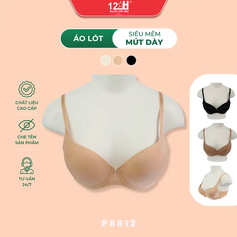 Combo 3 áo lót khung đỡ dẻo linh hoạt P8812 áo  mút dày tròn quả thiết kế đơn giản phù hợp cho các nàng văn phòng Đồ Lót 12h 0