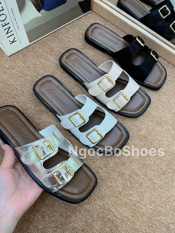 DéP nữ mũi vuông 4 màu 2 khóa vuông giày - Dép GiàY dép  sục đế thấp