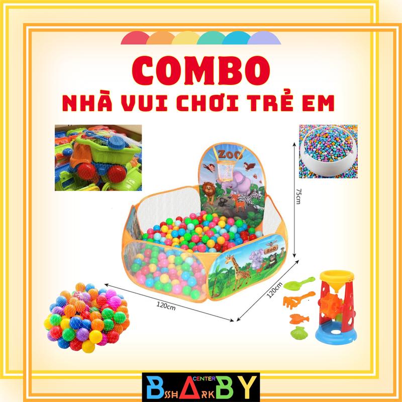 COMBO Nhà Vui Chơi Trẻ Em gồm: Quây Bóng + Bóng nhựa + Hạt Sứ + Xe Xúc Cát + Guồng Xay Cát