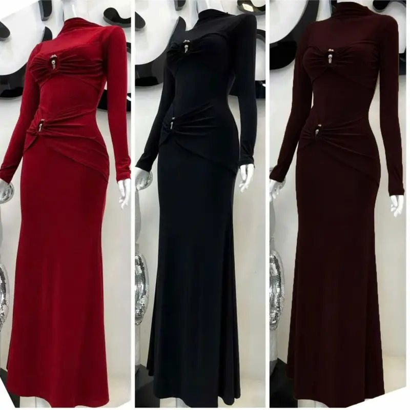 Đầm Ôm Body Tay dài đính khoen - Hình Thực, đầm dự tiệc - Thun QC dày đẹp Maxi Dress Woman 1