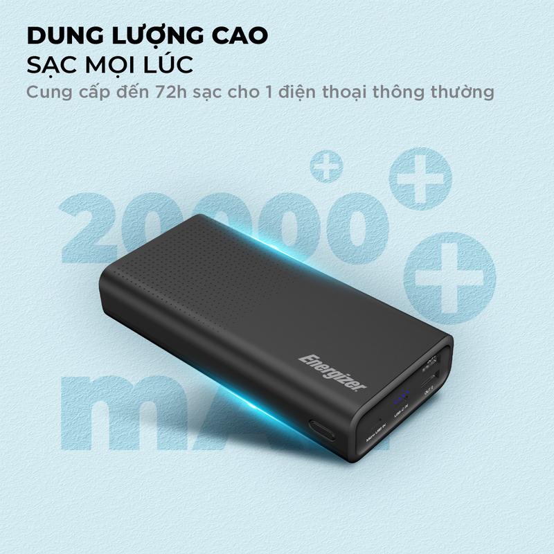 Pin dự phòng Energizer 20000mAh UE20012PQ - tích hợp sạc nhanh 2 chiều, 3 cổng sạc ra tiện lợi - Hàng chính hãng 4