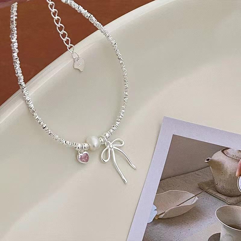 Vòng Tay Nữ, Chất Liệu Thép Không Gỉ, Mặt Dây Chuyền Trái Tim Thắt Nơ, Thời Trang Và Tinh Tế, Phụ Kiện Trang Trí Cho Bé Gái, Phụ Kiện Đeo Tay, Thích Hợp Làm Quà Sinh Nhật Cho Bé Gái vòng tay  nữ vòng  mã Kiềng lắc 1