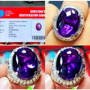 Cincin Batu Pernata Asli Natural Bungur Tanjung Bintang Amethys Kristal + Global Lab