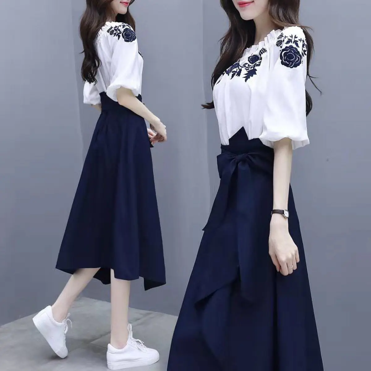 New Fashion Goddess Style Dress Spring and Autumn New Style Style Korean Edition Set Women's One Shoulder Chic Skirt Two Piece Set