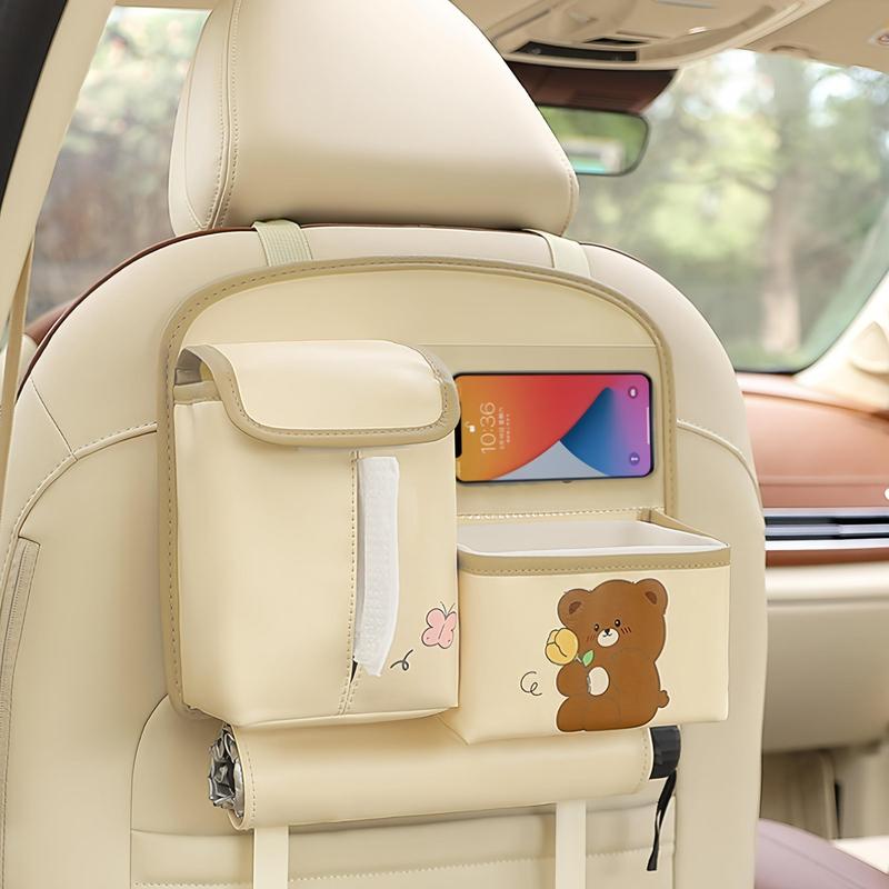 Product Introduction of Cartoon Pattern Car Seat Back Storage Bag, Multifunctional Car Seat Back Organizer, Car Interior Accessories for Car Stowing & Tidying 4
