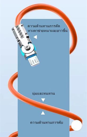 Product Introduction of สายชาร์จ หัวหมุน 180องศา หัวชาร์จ3.0 Super Fast Charge 6A Micro USB   ซิลิโคนเหลว ชาร์จเร็ว (OD6.0 180°) ฟ้า ส้ม สีดำ 25