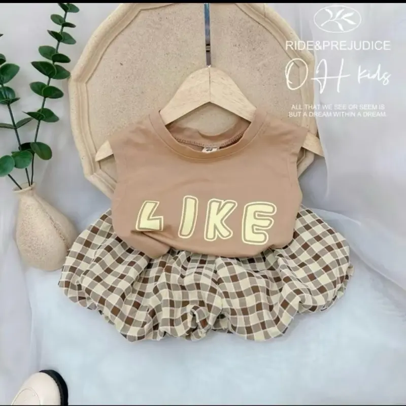 Bộ Quần Áo Chữ Like Cho Bé Gái 8-20 kg Màu Nâu Hồng