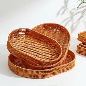 Bakul Roti Buah Tenunan Tangan  Tiruan, Ketibaan Baru, Bertetulang, Sesuai untuk Makanan Ringan dan Hidangan Panas, Bakul Penyimpanan Sandwic Buah Kering, Sesuai untuk Pinggan Makan Supplies rotan keran  jang