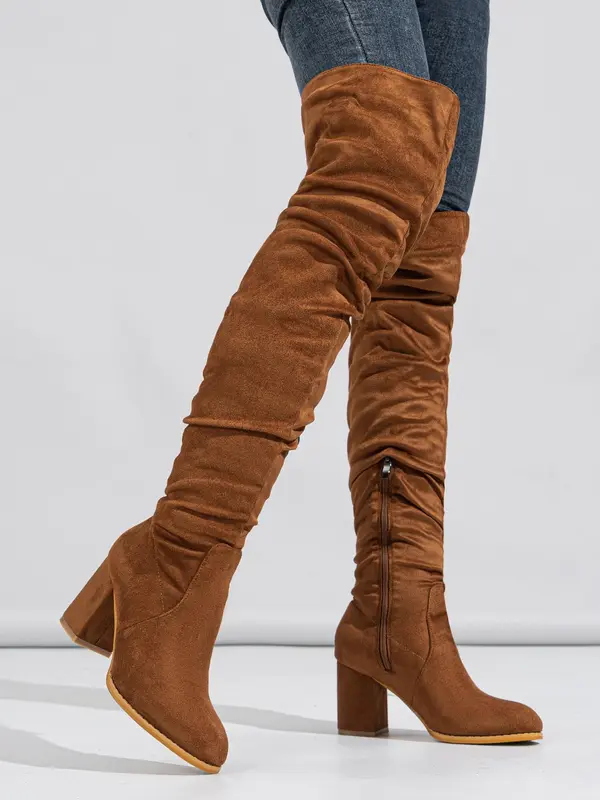 Women's 2024 Trendy Fashionable Solid Color Pointed Toe Boots, Elegant Zipper Design over the Knee Boots for Daily Wear, Botas Para Mujeres, Fall Outfit, Botas 2