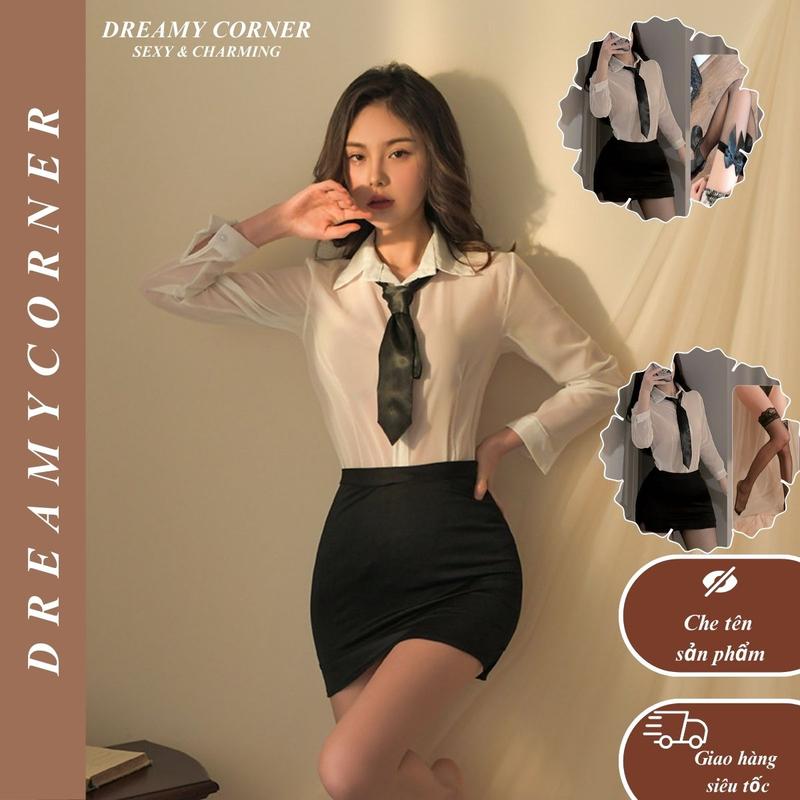 Váy ngủ hóa thân thư ký Tặng cavat DN20 Đồ ngủ nữ gợi cảm cosplay nhân viên văn phòng cám dỗ quyến rũ