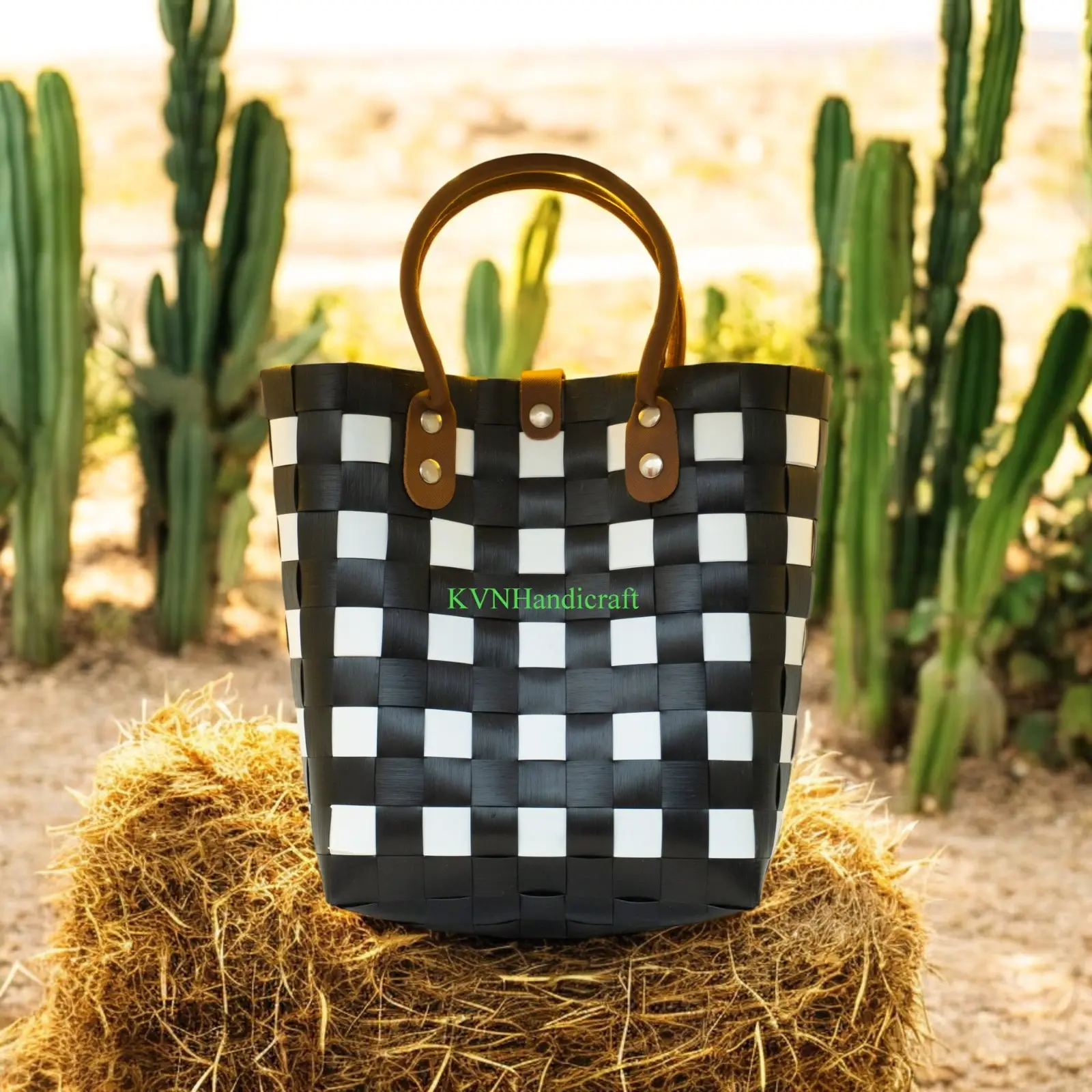 Giỏ Đan Nhựa,Giỏ Đứng Quai Da Đan Tay, Túi Xách Đan Thủ Công Handmade, Làn Nhựa Đi Chợ,Túi Xách Đẹp Đi Biển,Sọt đựng đồ