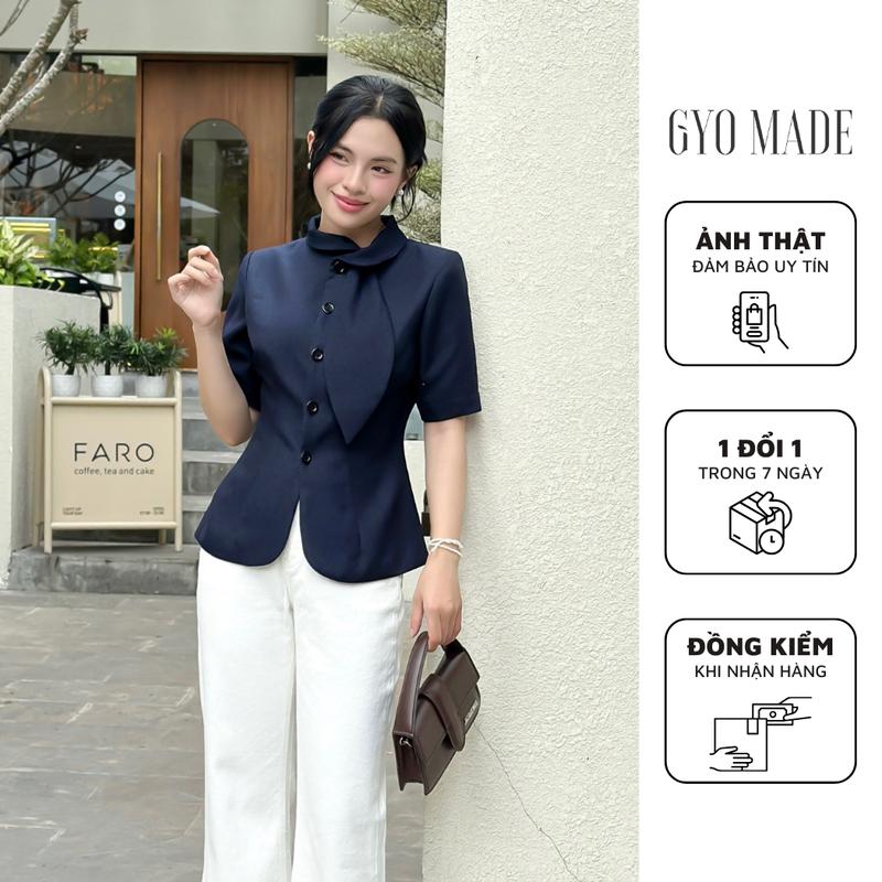 [Mở Bán] Áo Sơ Mi Kiểu Nữ Thiết Kế Cổ Lá Thanh Lịch Chất Liệu Chéo Gân Đứng Form Dày Dặn, May 2 Lớp, Không Có Mút Đệm Vai | GA072