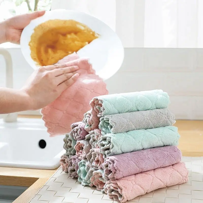 Absorbent Microfiber KitchenDouble Side Tableware Household Cleaning Towel