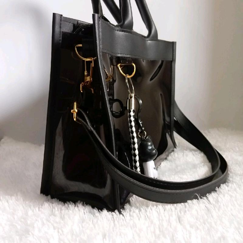 tas wanita transparan pvc mika hitam 4